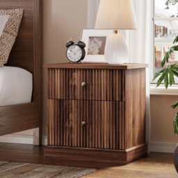 Brown Wooden 2 Drawer Bedside Cabinet Bedroom Storage Nightstand - thumbnail 1