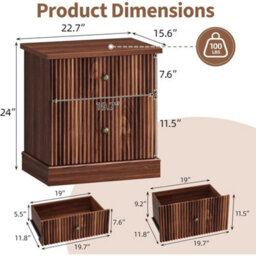 Brown Wooden 2 Drawer Bedside Cabinet Bedroom Storage Nightstand - thumbnail 2