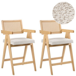 Beliani Set Of 2 Bar Chairs Ava Wood Light Brown/ Beige - thumbnail 1