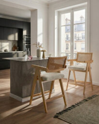 Beliani Set Of 2 Bar Chairs Ava Wood Light Brown/ Beige - thumbnail 2