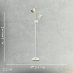 Happy Homewares Muted Dove Grey Scandinavian Triple Spot Floor Lamp With Wooden Trim - thumbnail 6