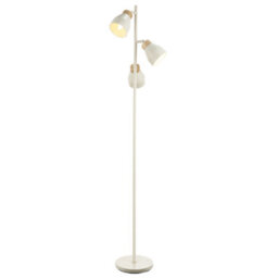 Happy Homewares Muted Dove Grey Scandinavian Triple Spot Floor Lamp With Wooden Trim - thumbnail 2
