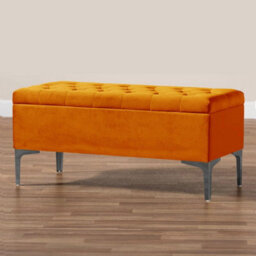 137Cm Modena Upholstered Ottoman Storage Bench, Burnt Orange Plush Velvet Tufted End Of Bed Shoes Box, Entryway Ottoman Footstool