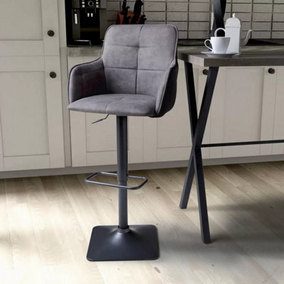 Xample Orion Light Grey Fabric Bar Stools - 2 Pack Twin-Tone Adjustable Counter Chairs With Steel Base & Footrest, Height 98Cm - image 1