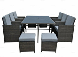10 Seat Outdoor Garden Furniture Rattan Cube Set - Dining Table, Ottomans & Folding Armchairs For Compact Storage, Inc. Cushions - thumbnail 2