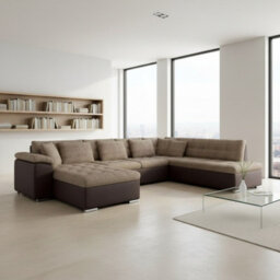 Niko Bis Fold Out U Shape Corner Sofa Chipboard Frame With Storage Bed 350X205X76 Cm Beige And Brown Left - thumbnail 1