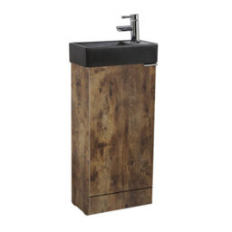 Homestylestore 400mm Dark Oak Floorstanding Bathroom Vanity Unit Black Basin And Chrome Finger Pull Handle