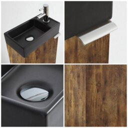 Homestylestore 400mm Dark Oak Floorstanding Bathroom Vanity Unit Black Basin And Chrome Finger Pull Handle - thumbnail 2