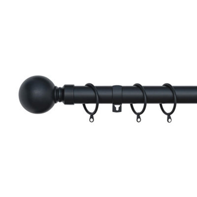 A.unique Home Plain Round Ball Metal Extendable Curtain Pole With Rings And Fittings (25/28mm) - Matte Black, 70Cm - 120Cm  Approx - image 1