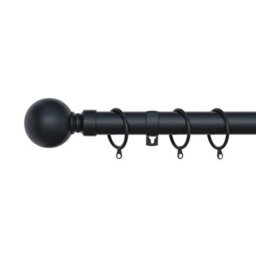 A.unique Home Plain Round Ball Metal Extendable Curtain Pole With Rings And Fittings (25/28mm) - Matte Black, 70Cm - 120Cm  Approx - thumbnail 1