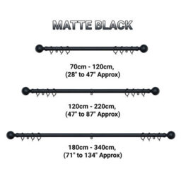 A.unique Home Plain Round Ball Metal Extendable Curtain Pole With Rings And Fittings (25/28mm) - Matte Black, 70Cm - 120Cm  Approx - thumbnail 6