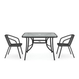 Living And Home Black Tempered Glass 2 Seater Garden Furniture Set Outdoor Dinging Table And Stackable Chairs With Umbrella Hole 105 Cm - thumbnail 4