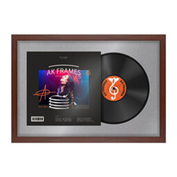 "AK Frames 25X17"" Rose Wood Modern Vinyl Record Frame With Mid Grey Mount For 12 Inch Lp Cover & Disc - Overlapped Design" - thumbnail 1