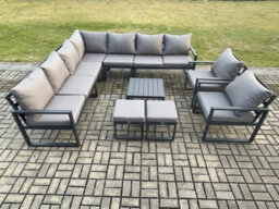 Fimous Aluminium Outdoor Garden Furniture Set Lounge Corner Sofa 2 Pcs Chair Coffee Table Sets With 2 Small Footstools - thumbnail 2