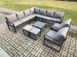 Fimous Aluminium Outdoor Garden Furniture Set Lounge Corner Sofa 2 Pcs Chair Coffee Table Sets With 2 Small Footstools - thumbnail 1