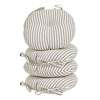 Dibor Set Of 4 Grey Striped Round Summer Garden Outdoor Cushion Chair Seat Pad Cushions Dia 40Cm - image 1