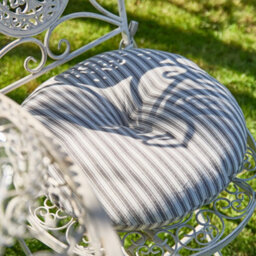 Dibor Set Of 4 Grey Striped Round Summer Garden Outdoor Cushion Chair Seat Pad Cushions Dia 40Cm - thumbnail 3