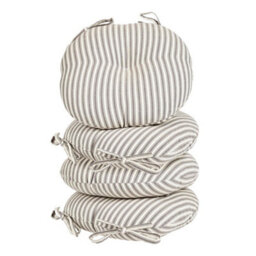 Dibor Set Of 4 Grey Striped Round Summer Garden Outdoor Cushion Chair Seat Pad Cushions Dia 40Cm - thumbnail 1