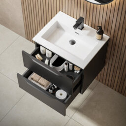 Affine 600mm Bathroom Vanity Unit Basin Wall Hung Furniture 2 Soft Close Drawers Black - thumbnail 4