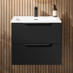 Affine 600mm Bathroom Vanity Unit Basin Wall Hung Furniture 2 Soft Close Drawers Black - thumbnail 1