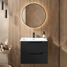 Affine 600mm Bathroom Vanity Unit Basin Wall Hung Furniture 2 Soft Close Drawers Black - thumbnail 2