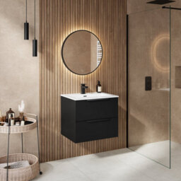 Affine 600mm Bathroom Vanity Unit Basin Wall Hung Furniture 2 Soft Close Drawers Black - thumbnail 3