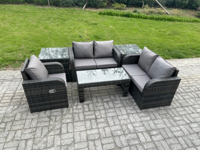 Fimous Rattan Outdoor Garden Furniture Sofa Set Patio Table & Chairs Set With 2 Side Tables Dark Grey Mixed - image 1