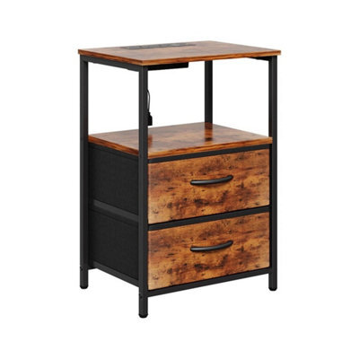 1Pc Bedside Table With Charging Station With 2 Fabric Drawers & Led Lights - image 1