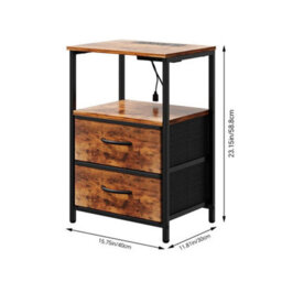 1Pc Bedside Table With Charging Station With 2 Fabric Drawers & Led Lights - thumbnail 2