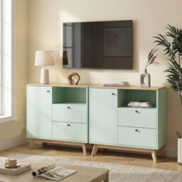 Homcom Sideboard, 80 Cm Buffet Cabinet With 2 Drawers, Light Green And Oak - thumbnail 9