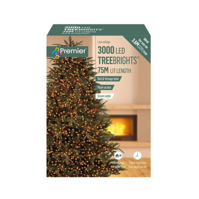 Premier Decorations Limited 3000 Led Christmas Lights Multi Action & Timer 75M Red Vintage Gold - image 1