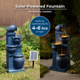 Teamson Home 72Cm Solar-Powered Four-Tier Outdoor Garden Fountain Led, Navy - thumbnail 8