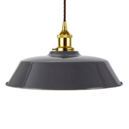 Slate Grey Chancery Painted Dome Pendant Light With Gold Lamp Holder And Brown Twisted Cable - Se Home