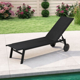 Costway Patio Sun Lounger Chair With Wheels Outdoor Recliner-Black