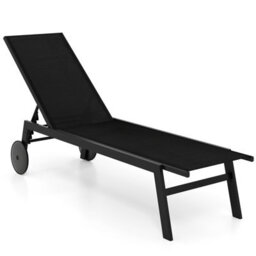 Costway Patio Sun Lounger Chair With Wheels Outdoor Recliner-Black - thumbnail 2