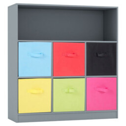 Urbn-Living Urbnliving Height 94Cm Wooden Wide Grey 7 Cube Bookcase With Multi Colour 6 Drawers Baskets Storage Unit Shelves - thumbnail 1