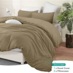 Bedlooms Beige Cotton Duvet Cover Set, Breathable & Anti-Allergic Bedding Set, King 230X220Cm - thumbnail 2