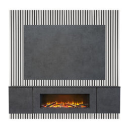 Acantha Orion Xo Electric Floating Media Wall Suite In Slate Effect With Tv Board & White Oak Wall Panels - thumbnail 3