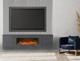 Acantha Orion Xo Electric Floating Media Wall Suite In Slate Effect With Tv Board & White Oak Wall Panels - thumbnail 1