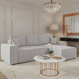 Malaga L Shaped Mdf Corner Sofa Bed With Storage And Pull Out Seat Loose Back Cushions Light Grey Corduroy Right - thumbnail 1