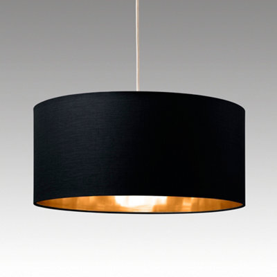 K Living Large Modern Cylinder Ceiling Pendant/table Lampshade Drum Light In Black With Gold Lining - image 1