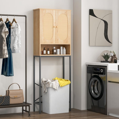 Costway 175 Cm Freestanding Toilet Cabinet Over The Toilet Storage Cabinet W/ Rattan Doors - image 1