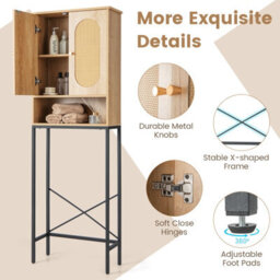 Costway 175 Cm Freestanding Toilet Cabinet Over The Toilet Storage Cabinet W/ Rattan Doors - thumbnail 9