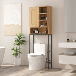 Costway 175 Cm Freestanding Toilet Cabinet Over The Toilet Storage Cabinet W/ Rattan Doors - thumbnail 5