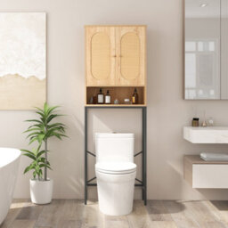 Costway 175 Cm Freestanding Toilet Cabinet Over The Toilet Storage Cabinet W/ Rattan Doors - thumbnail 4