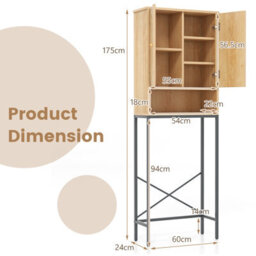 Costway 175 Cm Freestanding Toilet Cabinet Over The Toilet Storage Cabinet W/ Rattan Doors - thumbnail 3