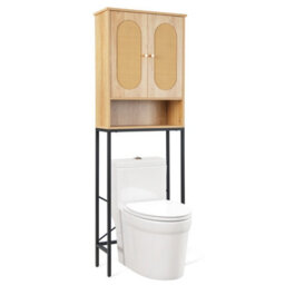 Costway 175 Cm Freestanding Toilet Cabinet Over The Toilet Storage Cabinet W/ Rattan Doors - thumbnail 2