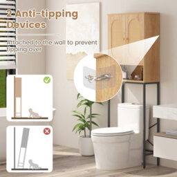 Costway 175 Cm Freestanding Toilet Cabinet Over The Toilet Storage Cabinet W/ Rattan Doors - thumbnail 7
