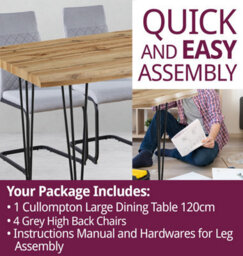Hallowood Furniture Cullompton Large Dining Table 120Cm, Live Edge Effect Top, With 4 Grey High Back Chairs - thumbnail 7