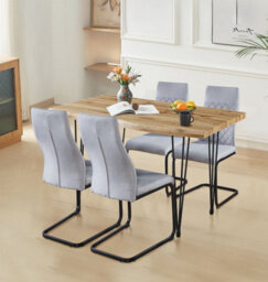Hallowood Furniture Cullompton Large Dining Table 120Cm, Live Edge Effect Top, With 4 Grey High Back Chairs - thumbnail 1